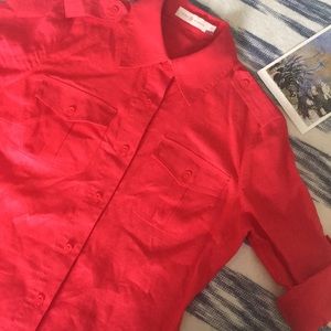 Tory Burch Red Linen Button Down Blouse NWOT